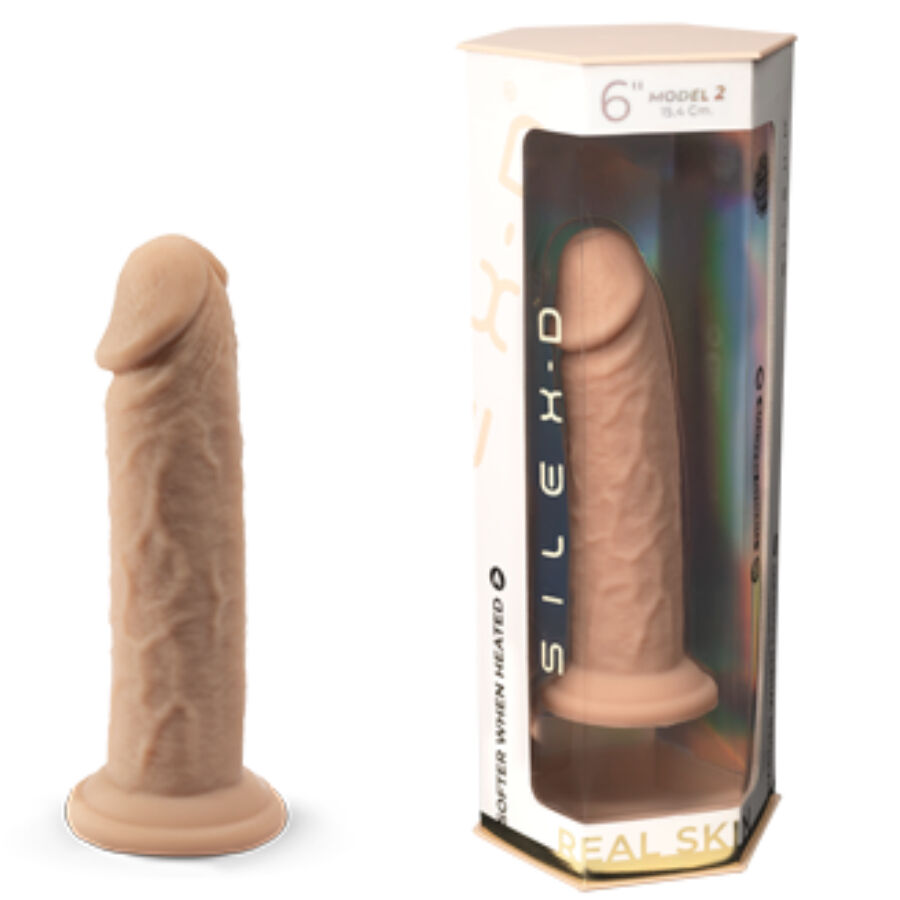 Penis realistico in silicone termoreattivo SILEXD, modello 2, lunghezza 15,4 cm, dettagli realistici e morbidi al tatto.