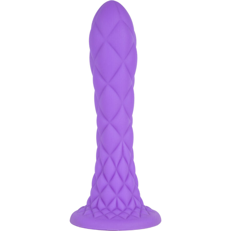 Dildo da sogno fantasy SILEXD in silicone liquido termoreattivo viola, lunghezza 18,5 cm, con dettagli realistici.
