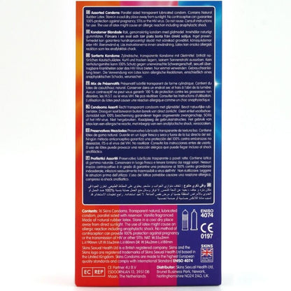 Confezione assortita di 16 conserve premium SKINS, barattoli con etichette colorate e conservanti di alta qualità.