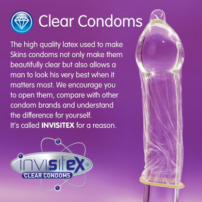 Preservativi extra large SKINS in confezione da 16, confezione premium, dettagli visibili sulla confezione.