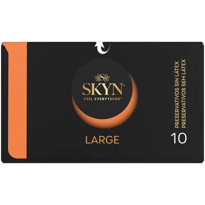 Preservativi SKYN large extra regolabili in confezione da 10, morbidi e naturali per maggiore comfort e sicurezza.