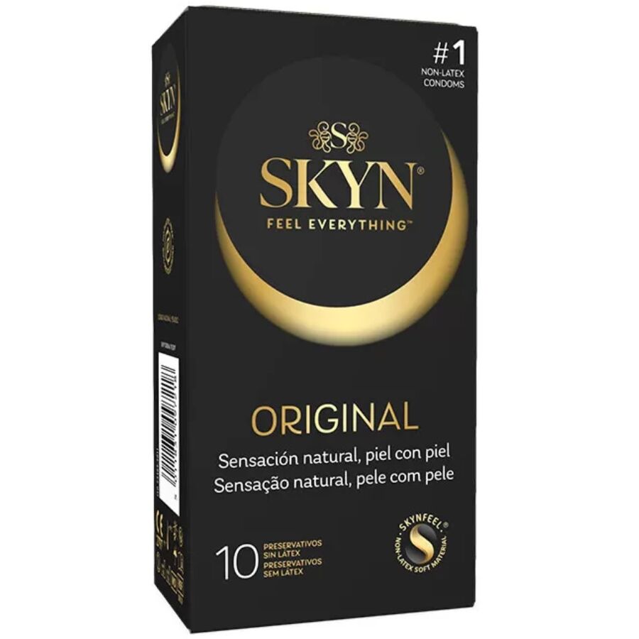 Preservativi SKYN Originali Natural Sensation, confezione da 10 unità, con confezione e dettagli del prodotto visibili.