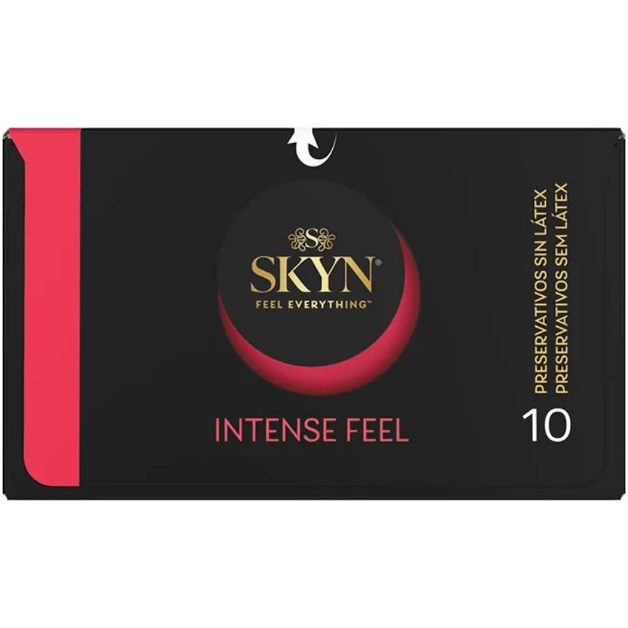 Preservativi SKYN Textured Intense Feel con design ondulato, confezione da 10 unità, profilato e resistente.