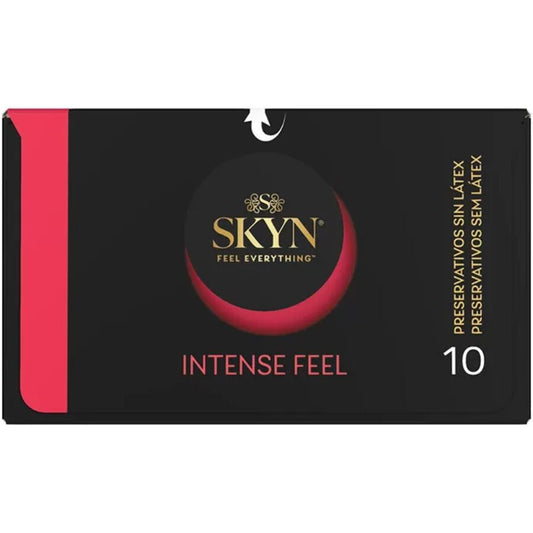 Preservativi SKYN Textured Intense Feel con design ondulato, confezione da 10 unità, profilato e resistente.