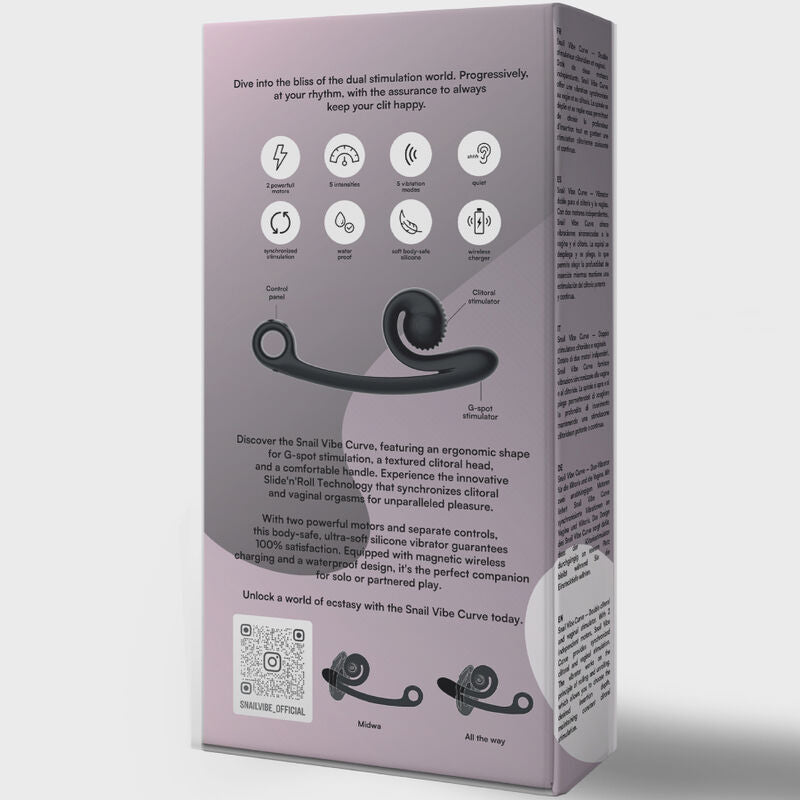 Vibratore a forma di lumaca SNAIL VIBE nero con curva, ideale per stimolazione e piacere, immagine del prodotto in primo piano.