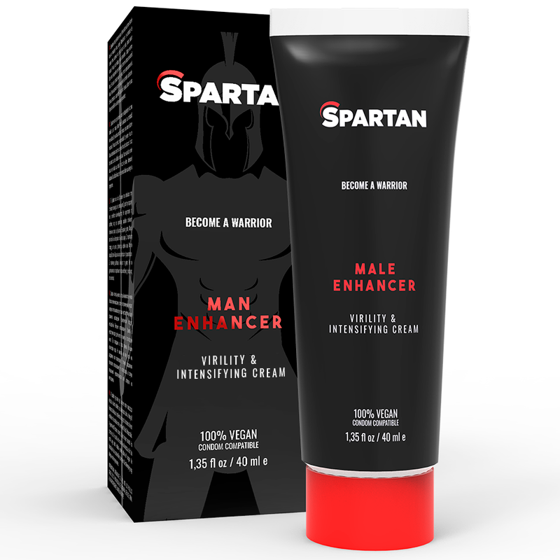 Gel di coppia Spartan, crema virilità e insensificante, 100% vegan, in confezione con due tubi, design con logo Spartan.