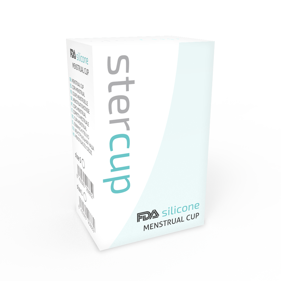 Coppa mestruale in silicone FDA lilla S di STERCUP, vista frontale con superficie liscia e dettagli di sicurezza.