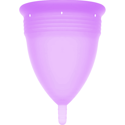 Coppa mestruale STERCUP in silicone FDA lilla, taglia S, mostra il design confortevole e sicuro per l'uso quotidiano.