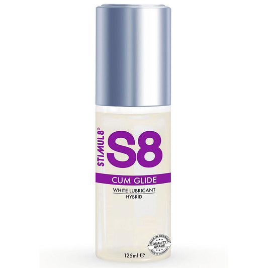 Lubrificante ibrido STIMUL8 S8 Cum Glide da 125 ml, formula versatile e idratante per maggiore comfort e piacere.