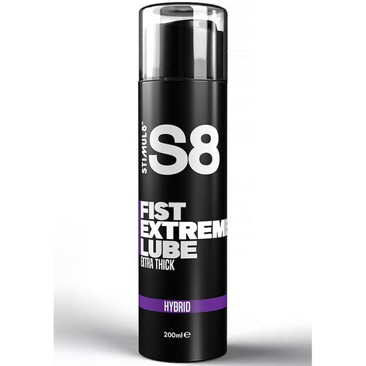 Lubrificante S8 Extreme di STIMUL8, 200 ml, per impugnature ibride extra spesse, mostra la bottiglia con etichetta e tappo.
