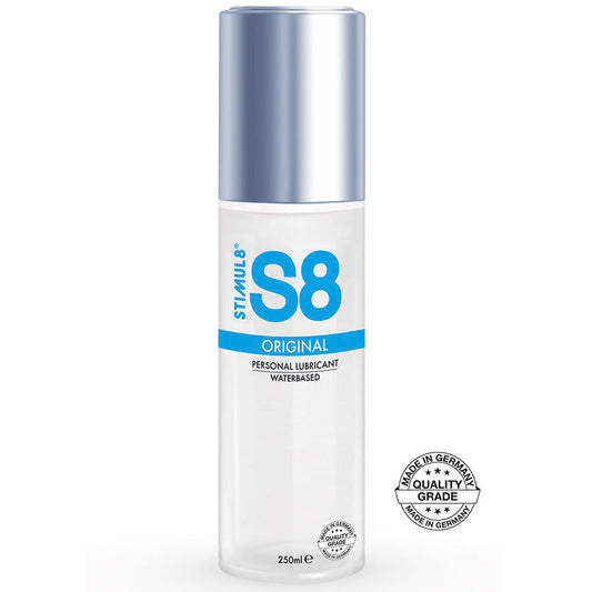 Lubrificante a base d'acqua STIMUL8 S8 in confezione da 250 ml, ideale per uso intimo e sensuale.