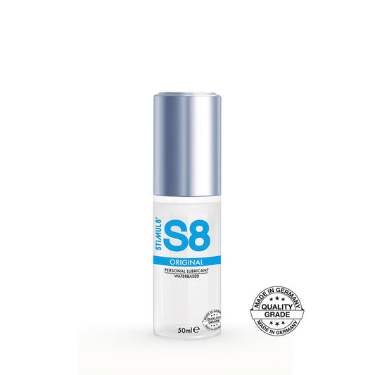 Lubrificante a base d'acqua STIMUL8 S8 da 50 ml, fluido trasparente e setoso per uso intimo e benessere.