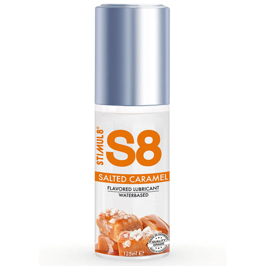Lubrificante al caramello salato Stim8 S8 in bottiglia da 125 ml, crema lubrificante dolce e salata per uso personale.