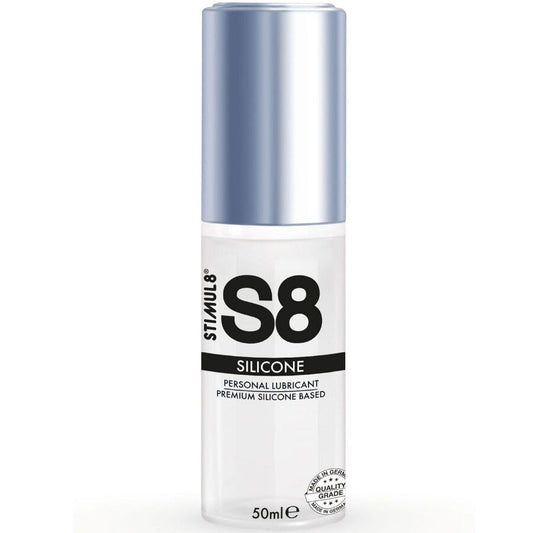 Lubrificante al silicone STIMUL8 S8 in flacone da 50 ml, con texture liscia e idratante, ideale per uso personale e intimo.