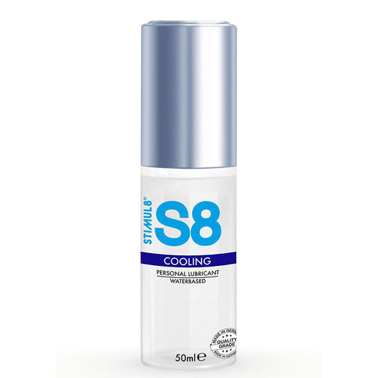 Lubrificante STIMUL8 S8 con effetto freddo, 50 ml, mostra il flacone e l'etichetta del prodotto.