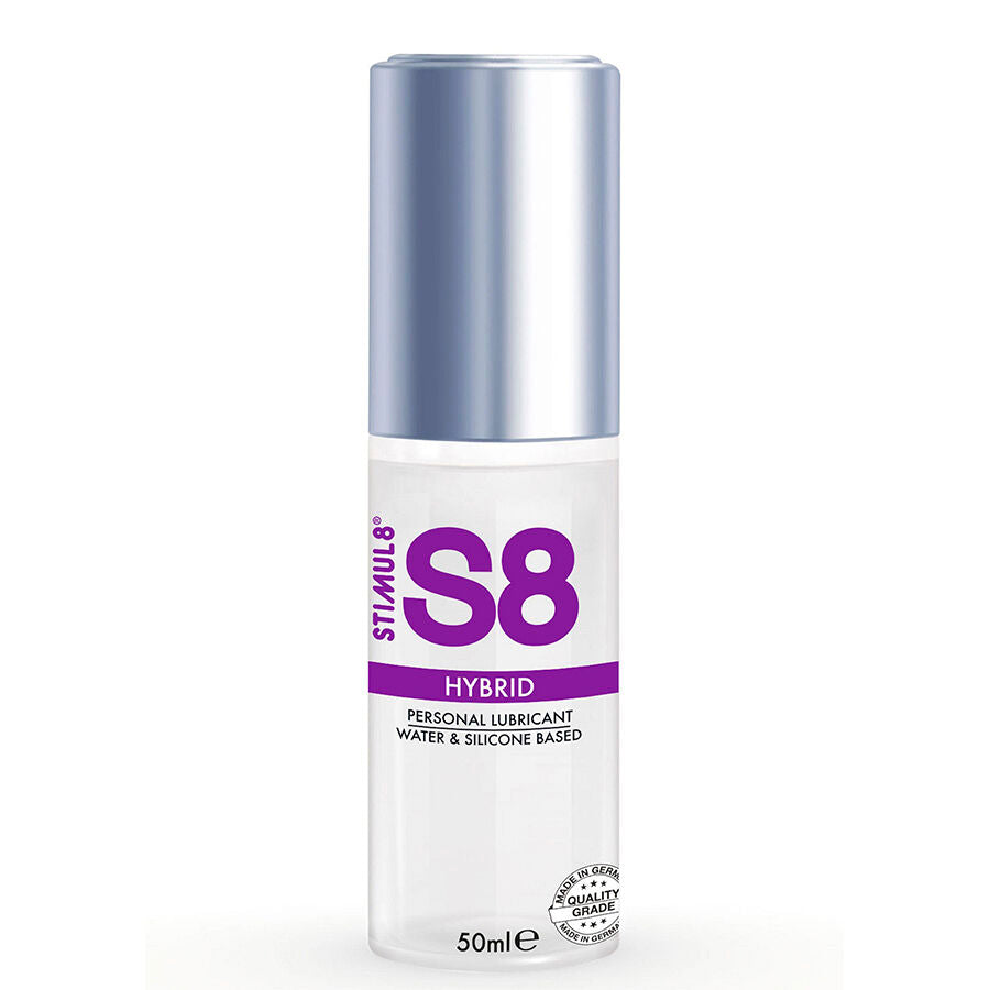 Lubrificante ibrido STIMUL8 S8 da 50 ml, fluido setoso e di alta qualità per massaggi e uso intimo.