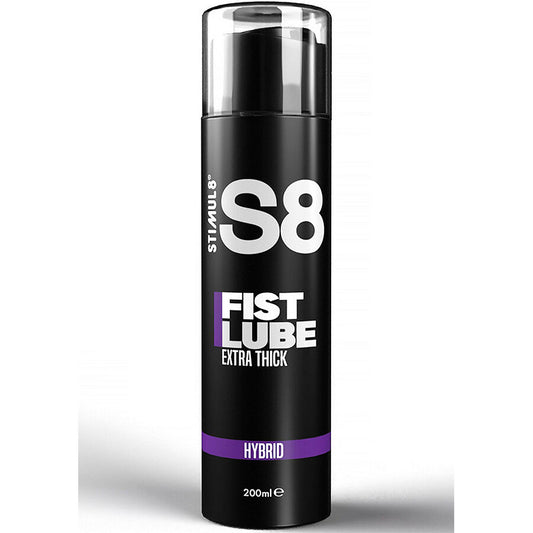 Lubrificante per manopole ibride STIMUL8 S8, extra spesse, in bottiglia da 200 ml, visibile in primo piano.