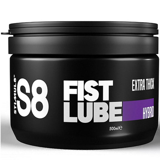 Lubrificante per manopole ibride STIMUL8 S8, extra spesse, in bottiglia da 500 ml, mostra la confezione e l'etichetta.