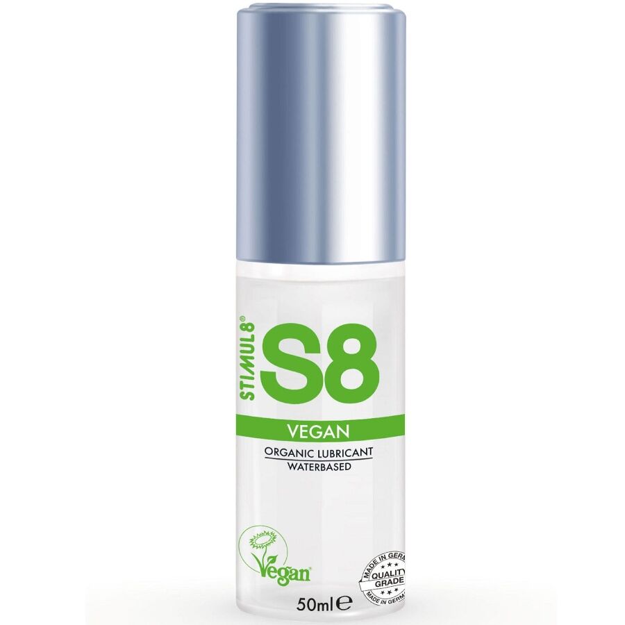 Lubrificante vegano STIMUL8 S8 da 50 ml, crema idratante e naturale, ideale per uso intimo e sensuale.
