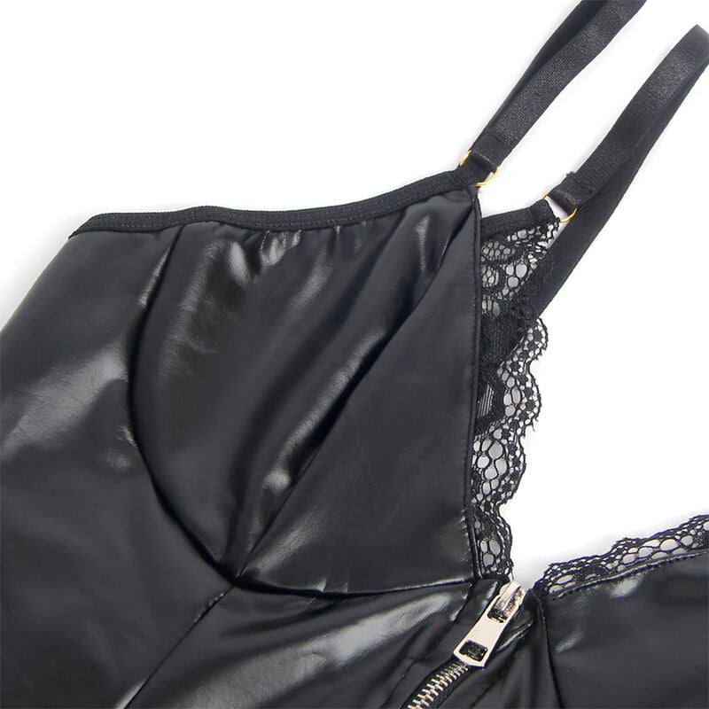 Corpo in pelle nera con zip, modello SUBBLIME - 955458, vestito aderente e sexy di SUBBLIME BODIES, vista frontale.
