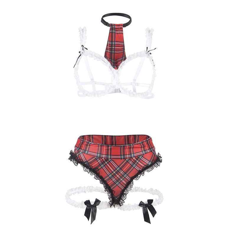 Costume sexy da scuola SUBBLIME con reggiseno, taglia L/XL, in tessuto nero e dettagli seducenti, ideale per travestimenti.