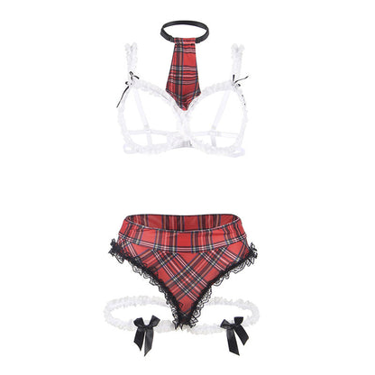 Costume sexy da scuola SUBBLIME con reggiseno, taglia L/XL, in tessuto nero e dettagli seducenti, ideale per travestimenti.