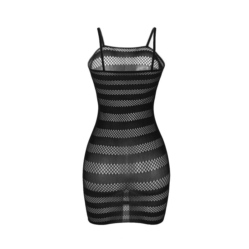 Vestito a rete SUBBLIME Dresses con strisce nere, taglia unica, mostra dettagli della texture e design elegante.