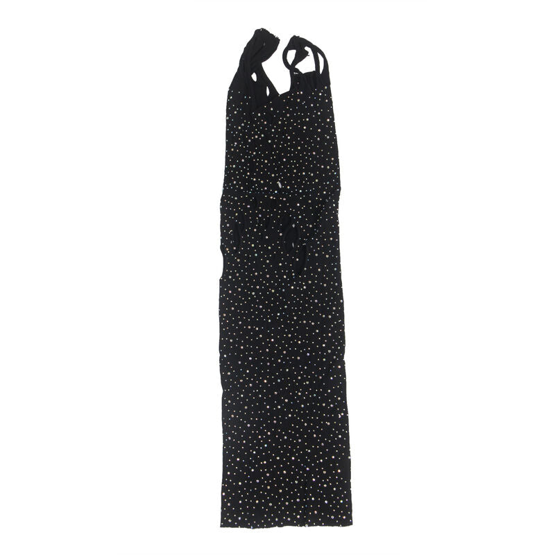 Vestito a rete nero SUBBLIME DRESSES con diamanti brillanti, design elegante e taglia unica, visibile in primo piano.