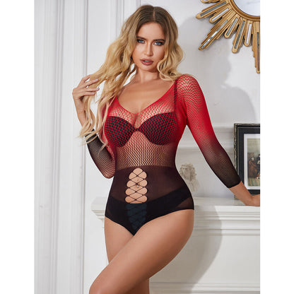 Vestito elastico a rete a manica lunga SUBBLIME in sfumato rosso e nero, taglia unica, dettaglio di design elegante