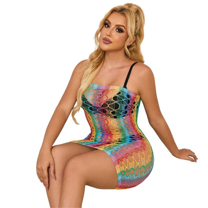 Vestito a rete SUBBLIME con spalle nude e motivo arcobaleno, taglia unica, abbigliamento elegante e moderno per occasioni speciali.