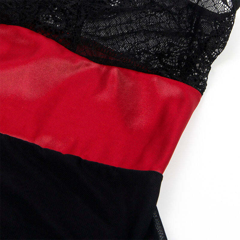 Abito bondage in pizzo nero SUBBLIME DRESSES, taglia L/XL, con dettagli sexy e trasparenze, visibile in primo piano.