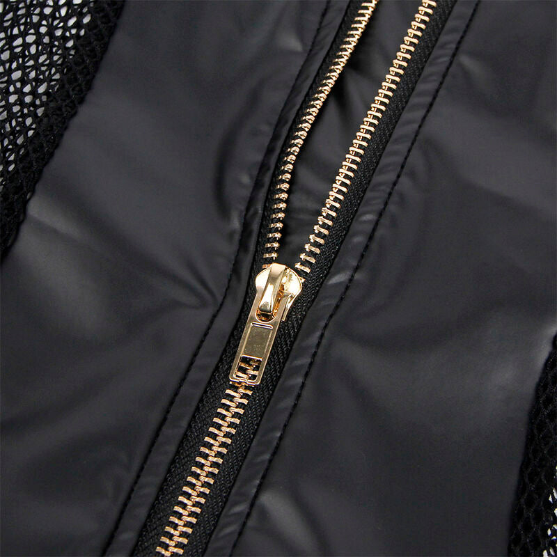 Abito sexy in rete e pelle nero SUBBLIME DRESSES, taglia L/XL, dettagliati dettagli di tessuto e stile audace.
