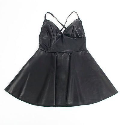 Abito con spalline in pelle nera SUBBLIME DRESSES, taglia S/M, vestibilità elegante e dettagli alla moda.