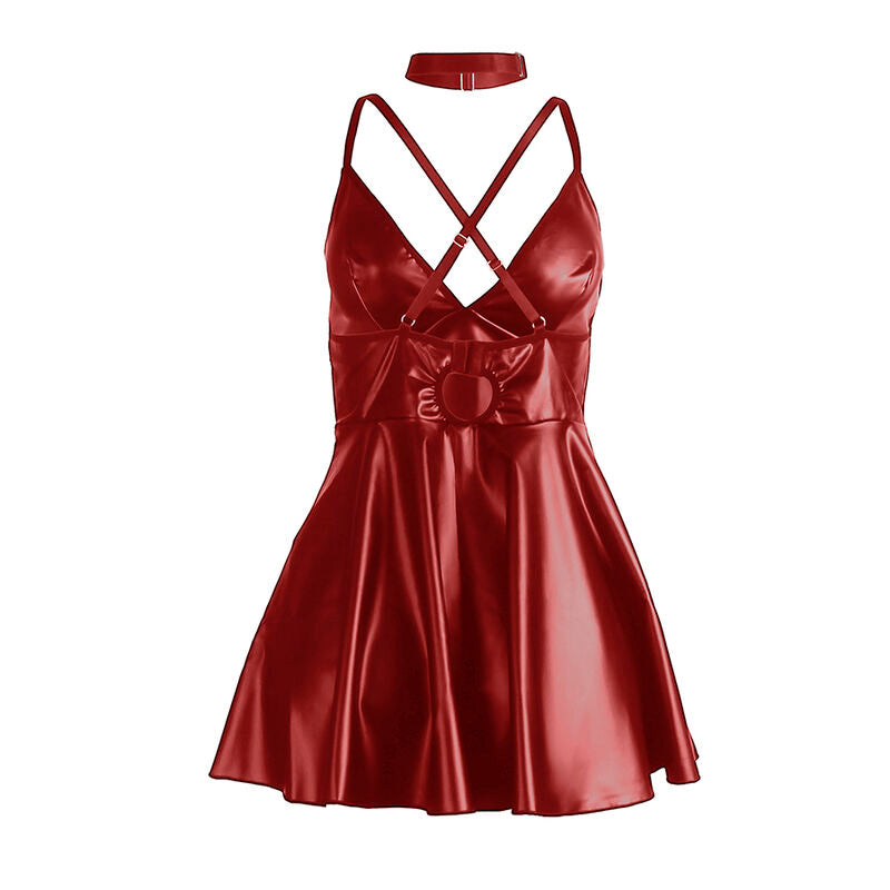 Abito con spalline in pelle Bordeaux di SUBBLIME DRESSES, taglia S/M, mostra dettagli e tessuto elegante.