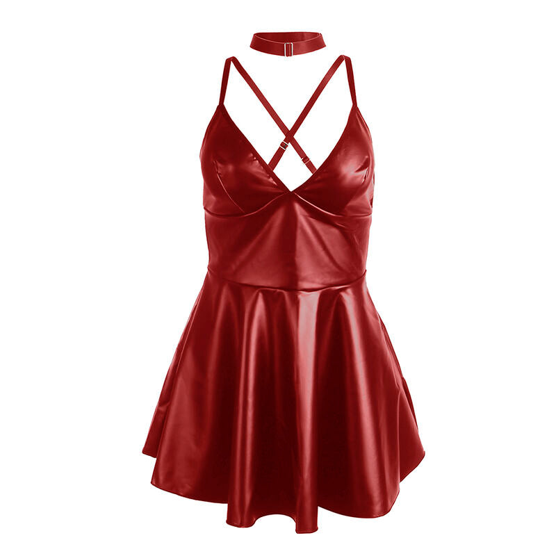 Abito con spalline in pelle Bordeaux SUBBLIME DRESSES, taglia L/XL, vestibilità elegante e dettagli fashion.