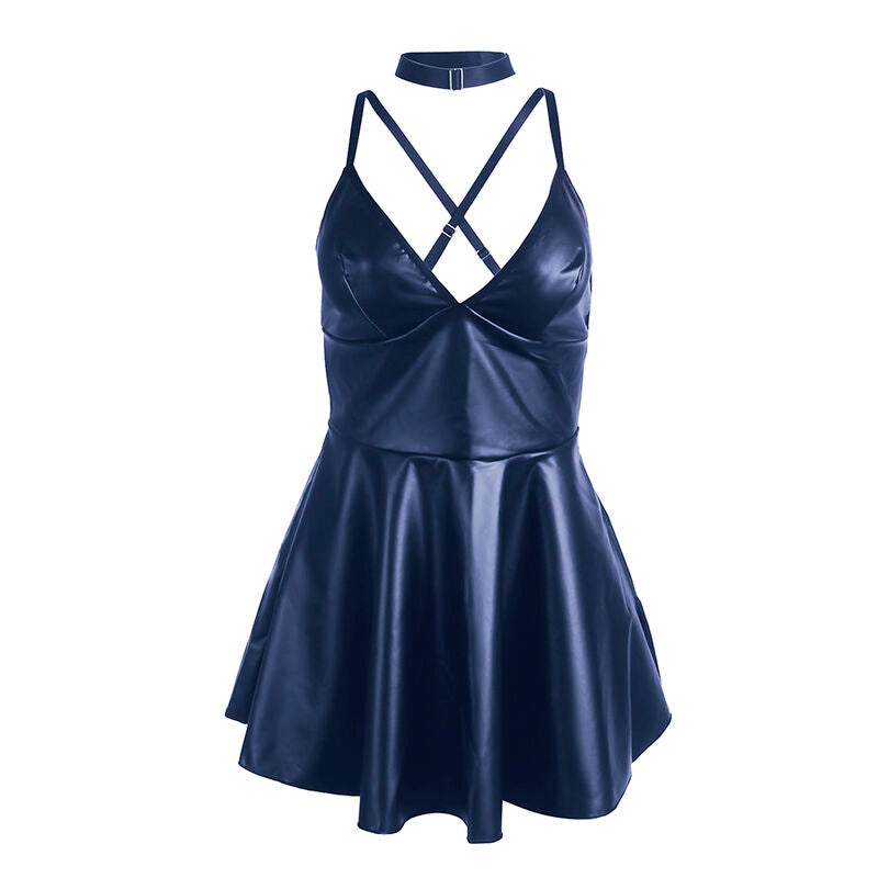 Abito con spalline in pelle blu SUBBLIME DRESSES, taglia L/XL, dettagli eleganti e tessuto raffinato.