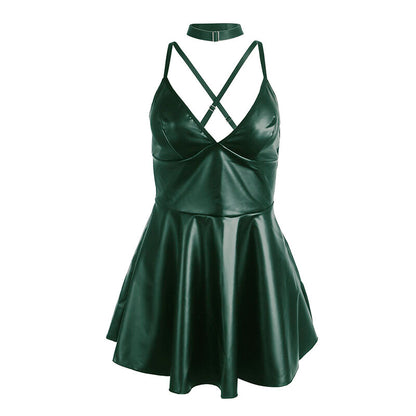 Abito con spalline in pelle verde di SUBBLIME DRESSES, taglia S/M, vestibilità elegante e dettagli chic.