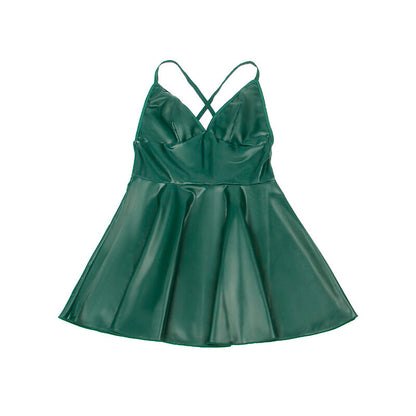 Vestito verde con spalline in pelle SUBBLIME DRESSES, taglia S/M, abito elegante e alla moda.