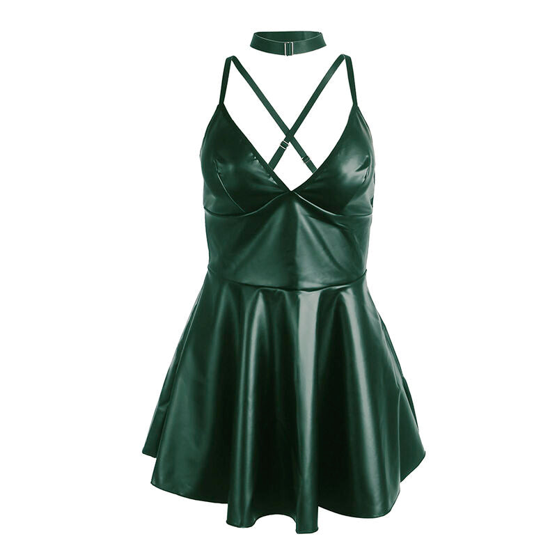 Abito con spalline in pelle verde SUBBLIME DRESSES, modello L/XL, tessuto elegante e dettagli di moda.