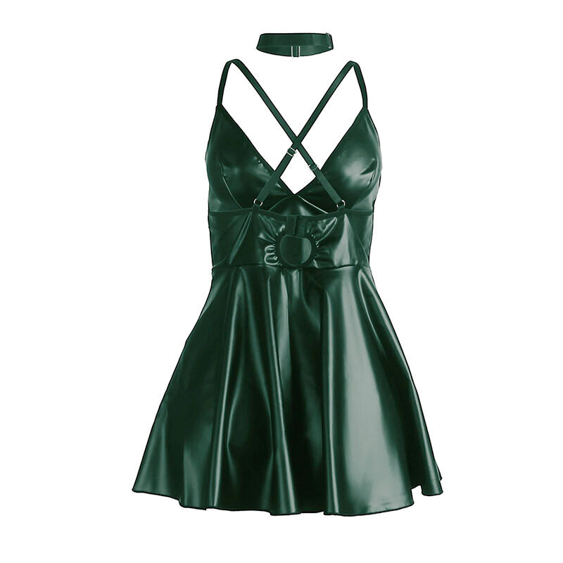 Abito con spalline in pelle verde SUBBLIME DRESSES, modello lungo L/XL, dettagli eleganti e tessuto morbido.