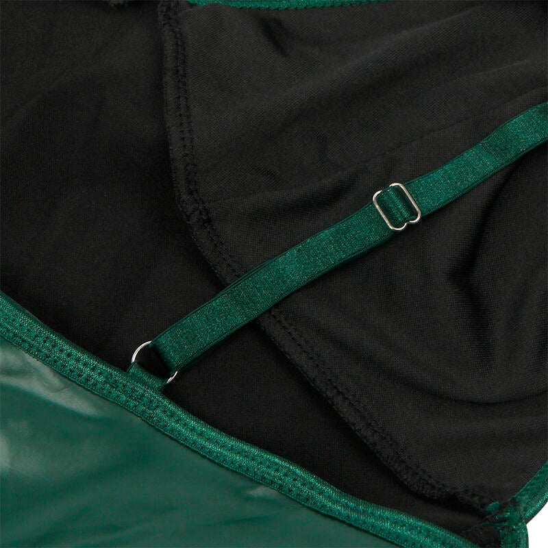 Abito verde con spalline in pelle SUBBLIME DRESSES, taglia L/XL, vestibilità elegante e dettagli di pelle.