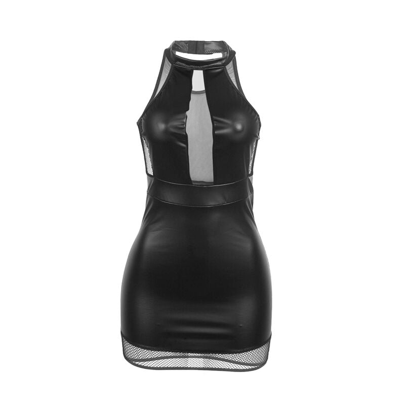 Abito nero SUBBLIME con scollo alto e dettagli trasparenti, taglia L/XL, elegante e alla moda, vestibilità aderente.