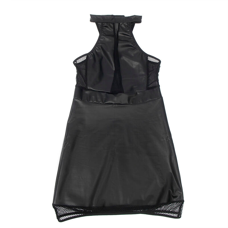 Abito nero SUBBLIME DRESSES con scollo alto e dettagli trasparenti, taglia L/XL, vestibilità elegante e moderna.