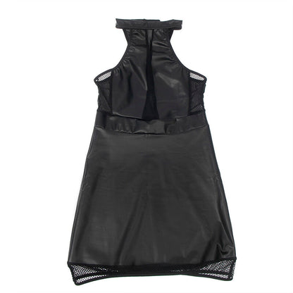 Abito nero SUBBLIME DRESSES con scollo alto e dettagli trasparenti, taglia L/XL, vestibilità elegante e moderna.