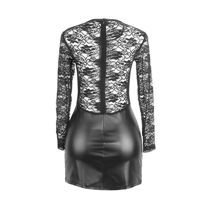 Vestito nero lungo con maniche lunghe e dettagli in pizzo di SUBBLIME DRESSES, taglia S/M.
