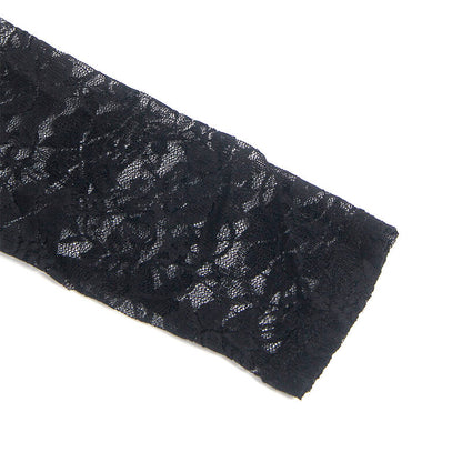 Vestito nero con maniche lunghe e dettagli in pizzo di SUBBLIME DRESSES, taglia S/M, vista frontale.