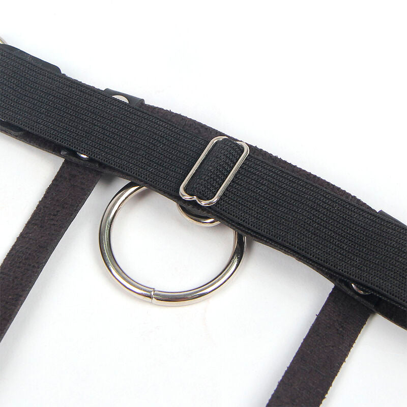 Giarrettella punk in pelle nera regolabile SUBBLIME FETISH, accessorio in stile alternativo e unisex, con dettagli in pelle e fibbie.