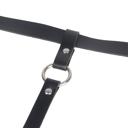 Catena in pelle nera per gambe SUBBLIME FETISH, taglia unica, con dettagli in pelle e chiusure metalliche.