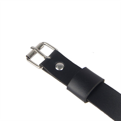 Catena in pelle nera per gambe SUBBLIME FETISH, taglia unica, dettaglio di accessorio fetish con fibbie e cinturini.