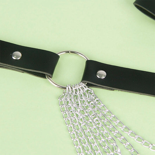 Cintura con catena in pelle nera SUBBLIME FETISH, taglia unica, dettagli eleganti e robusti, perfetta per look audaci e sofisticati.